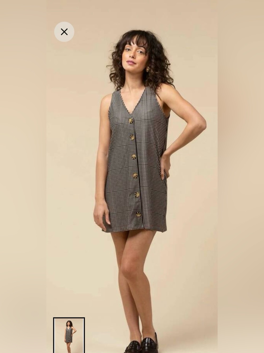 Smith & Quinn Brown Gingham Button Front Sleeveless Shift Mini Dress Size XS